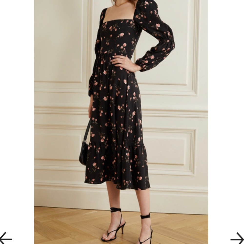 Reformation Mica Floral Midi Dress Square Neck